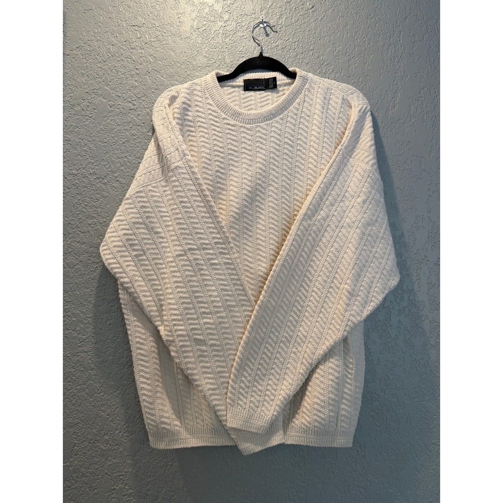 Bill Blass Sweater Mens Large‎ Cream Textured Knit Long Sleeve Pullover
